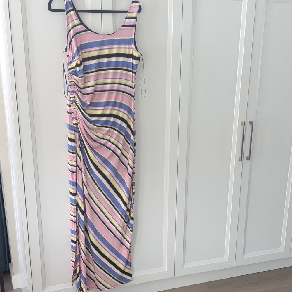 Spense Pink and Blue Striped Maxi Dress